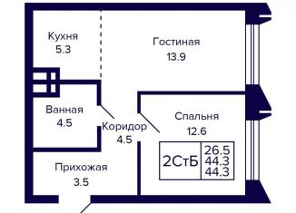 2-комнатная квартира на продажу, 44.3 м2, Новосибирск, Красносельская улица, метро Берёзовая роща