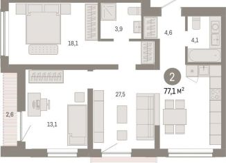 Продам 2-ком. квартиру, 77.1 м2, Новосибирск, метро Студенческая