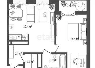 Продам 1-комнатную квартиру, 52.7 м2, Тюмень, Холодильная улица