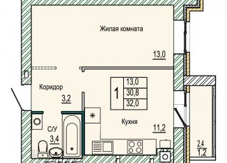 Продам 1-ком. квартиру, 32 м2, Волгоград