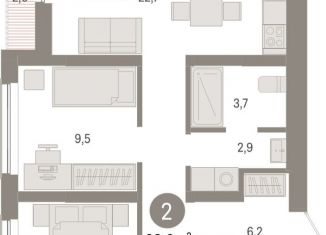 Продаю 2-комнатную квартиру, 63 м2, Новосибирск