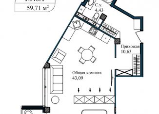 Продаю 1-комнатную квартиру, 61.2 м2, Севастополь, улица Лётчиков, 10