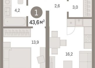 1-комнатная квартира на продажу, 43.6 м2, Тюмень, Центральный округ