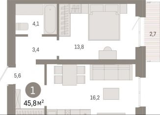 Продам однокомнатную квартиру, 45.7 м2, Екатеринбург, метро Чкаловская