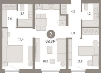 2-комнатная квартира на продажу, 68.3 м2, Тюмень