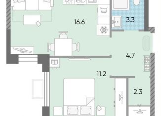 1-комнатная квартира на продажу, 38.1 м2, Москва, район Солнцево