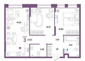 Продается 3-комнатная квартира, 56.6 м2, Тюмень, Калининский округ