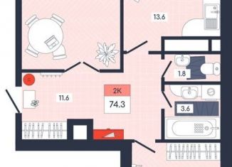 Двухкомнатная квартира на продажу, 74.3 м2, Дубна, Тверская улица, 32