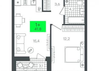 Продается 1-комнатная квартира, 41.8 м2, Тюмень, Калининский округ, улица Василия Малкова, 17