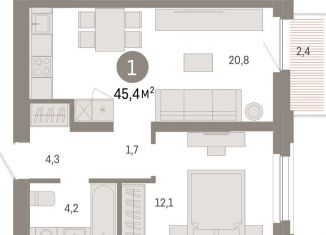 Продается однокомнатная квартира, 45.4 м2, Тюменская область