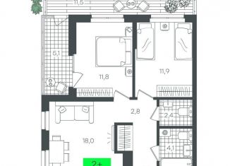 Продам 2-комнатную квартиру, 72.7 м2, Тюмень, Калининский округ