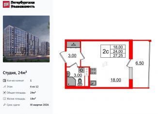 Продам квартиру студию, 24 м2, Санкт-Петербург, метро Парнас