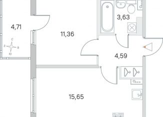 Однокомнатная квартира на продажу, 36.6 м2, посёлок Стрельна