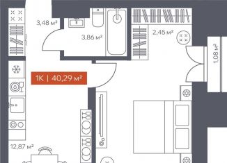 1-ком. квартира на продажу, 40.3 м2, Томск, Красноармейская улица, 144