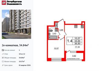 1-ком. квартира на продажу, 34.8 м2, Санкт-Петербург, муниципальный округ Новоизмайловское, Кубинская улица, 78к2