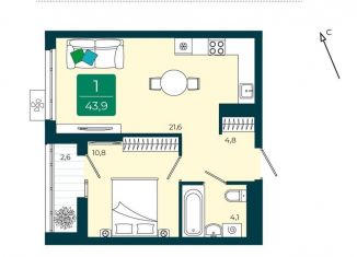 Продажа 1-комнатной квартиры, 43.9 м2, Тюмень, Калининский округ