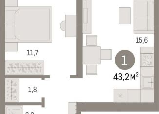 Продаю однокомнатную квартиру, 43.2 м2, Тюмень, Причальная улица, 7