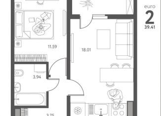 Продается однокомнатная квартира, 39.4 м2, Липецкая область, улица Перова, 2Д