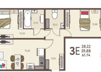 Продам 2-ком. квартиру, 61.7 м2, Курская область