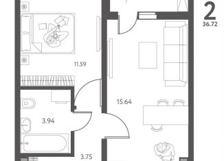 Продается 1-комнатная квартира, 36.7 м2, Липецкая область, улица Перова, 2Д