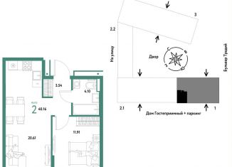 Продается 2-комнатная квартира, 40.2 м2, Тюмень, Калининский округ, улица Новосёлов, 104