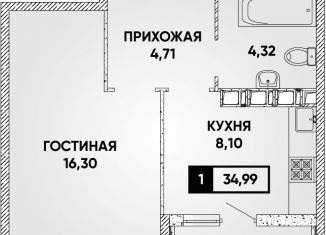 Однокомнатная квартира на продажу, 33 м2, Краснодар, улица Наставников, 12