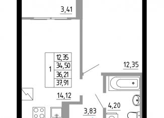 1-комнатная квартира на продажу, 36.2 м2, Алтайский край, Походная улица, 1