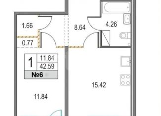 Продажа 1-комнатной квартиры, 42.6 м2, Санкт-Петербург, метро Чёрная речка, Коломяжский проспект, 13АМ