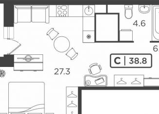 Квартира на продажу студия, 38.8 м2, Тюмень, улица Мельникайте, 2к17