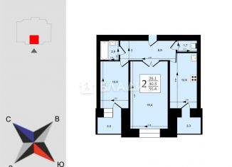 Продаю 2-ком. квартиру, 59.4 м2, Владимир, улица Лакина, 2Г, Октябрьский район