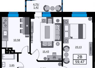 Продается 2-ком. квартира, 58.9 м2, Ростовская область, улица Ларина, 45к9