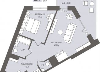 Продается 2-ком. квартира, 52.6 м2, Калининградская область