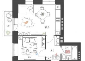 Продается 1-комнатная квартира, 38.2 м2, сельский посёлок Культура