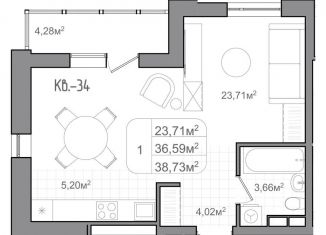 Продам квартиру студию, 38.7 м2, Волгоград, улица Чебышева, 38/1