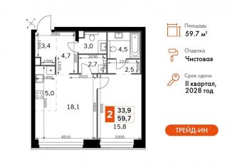 Продажа двухкомнатной квартиры, 59.7 м2, Москва, 3-й Хорошёвский проезд, 3А