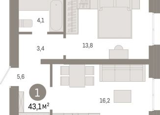 Продается однокомнатная квартира, 43 м2, Екатеринбург, метро Чкаловская