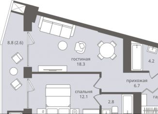 Продается двухкомнатная квартира, 49.3 м2, Калининградская область