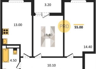 2-комнатная квартира на продажу, 55 м2, Аксай