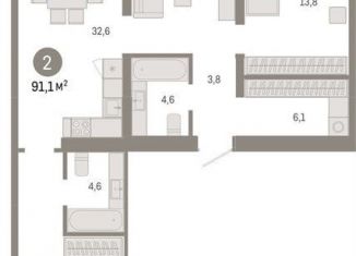 2-ком. квартира на продажу, 91.1 м2, Новосибирск, метро Речной вокзал