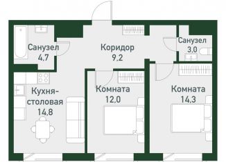 Продается 2-ком. квартира, 58 м2, Челябинская область