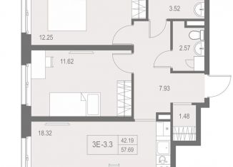 2-ком. квартира на продажу, 57.7 м2, Санкт-Петербург, Невский район