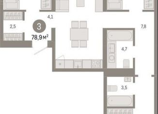 Продается 3-ком. квартира, 78.9 м2, Новосибирск, метро Речной вокзал