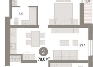 2-комнатная квартира на продажу, 78 м2, Новосибирск, метро Октябрьская