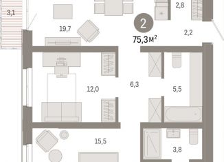 Продажа 2-ком. квартиры, 75.2 м2, Свердловская область