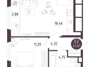 1-комнатная квартира на продажу, 41.6 м2, Рязань, Железнодорожный район