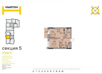 Продается двухкомнатная квартира, 48.5 м2, Пермь, улица Фридриха Энгельса, 18, ЖК Ньютон