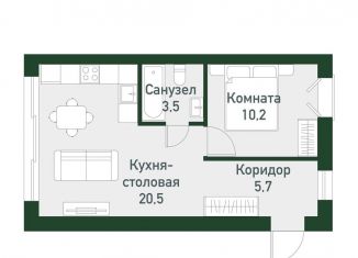 Продам однокомнатную квартиру, 39.7 м2, посёлок Западный