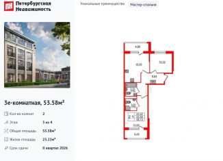 2-комнатная квартира на продажу, 53.6 м2, Санкт-Петербург