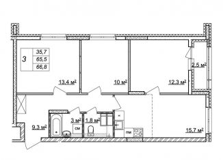 Продаю трехкомнатную квартиру, 66.8 м2, Нижегородская область, жилой комплекс Новая Кузнечиха, 13