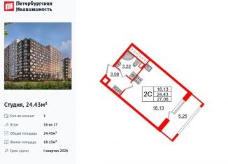 Продажа квартиры студии, 24.4 м2, Санкт-Петербург, метро Проспект Большевиков